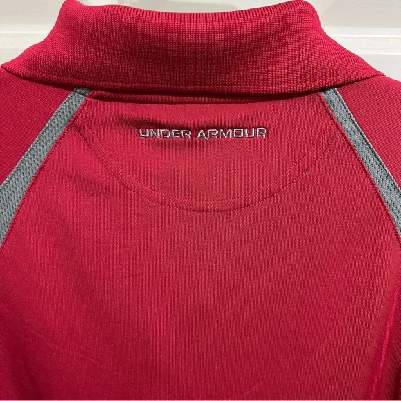 UNDER ARMOUR HEATGEAR PERFORMANCE POLO SHIRT sz Men Large short sleeve red/gray - Picture 9 of 16